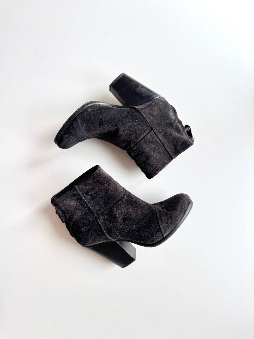 RAG & BONE Newbury Black Suede Leather Block Heel Ankle Boots, Size 37.5
